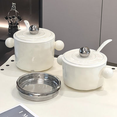 Стильная 1000 мл керамическая тарелка с двумя ручками и крышкой из нержавеющей стали