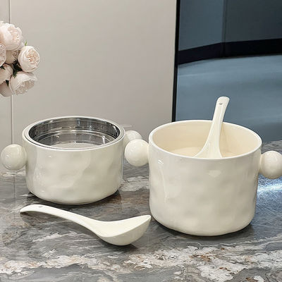 Lelyi 2024 Двойная ухо в форме сердца керамическая instant Noodle Bowl с крышкой Тарелка и Bowl