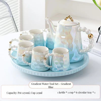 Стильная розовая жемчужная керамическая кофейная кружка с тарелкой и бамбуковой чашечкой вместимостью 1300 мл