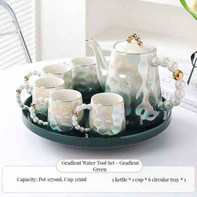 Стильная розовая жемчужная керамическая кофейная кружка с тарелкой и бамбуковой чашечкой вместимостью 1300 мл