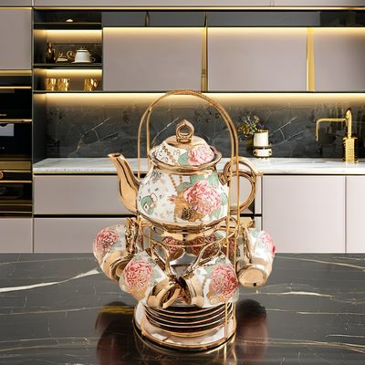 Керамический фарфоровый кофейный стакан современный роскошный дизайн с золотой оболочкой и железной ручкой T16