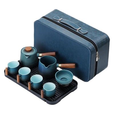 Современный керамический чайный набор в стиле кунфу с деревянной ручкой