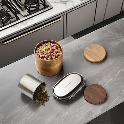11/12/13/14cm Размеры Современный дизайн Нержавеющая сталь Вакуумное хранилище Канистры Деревянная крышка для кофейных зерен Чайные хлопья