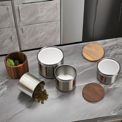 8*7,5 см вырезанная стальная кастрюля для кофе с современной деревянной крышкой и вакуумным уплотнением