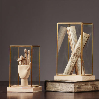 Стеклянная дисплейная коробка с индивидуальным размером и деревянной основой