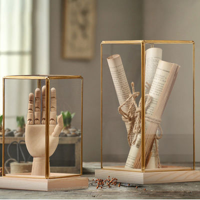 Стеклянная дисплейная коробка с индивидуальным размером и деревянной основой