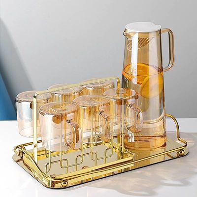 1.5L Glass Drinking Set Nordic-Style Iced Tea Lemonade Beverage Jug с крышкой и ручкой