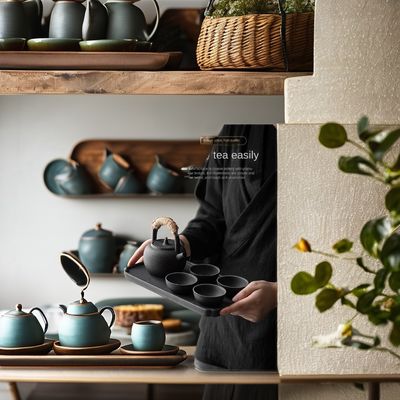 Современные модные керамические чашки с деревянной тарелкой и деревянной ручкой