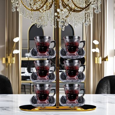 Классический дизайн кофейные чайные наборы Прозрачная стеклянная чашка тарелка набор с узором рукоятки