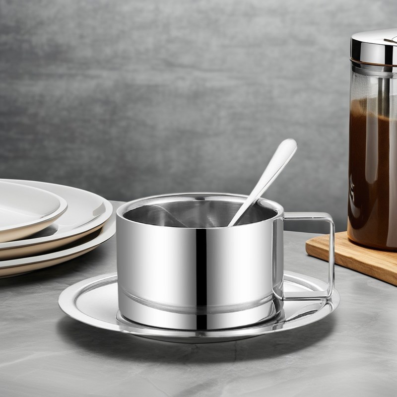 Наслаждайтесь своим кофе в роскоши с этим керамическим набором чашек и нержавеющей стальной ложкой