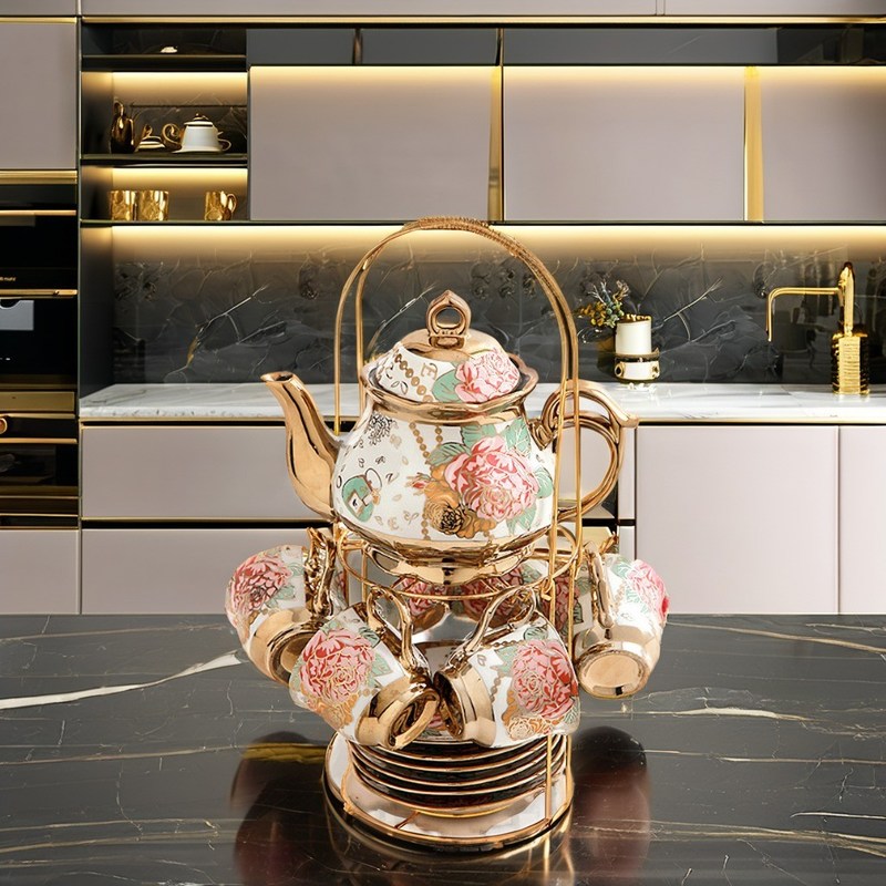 Экологически чистые золотые порцелановые чашки и чайный кофейный горшок для современного европейского стиля