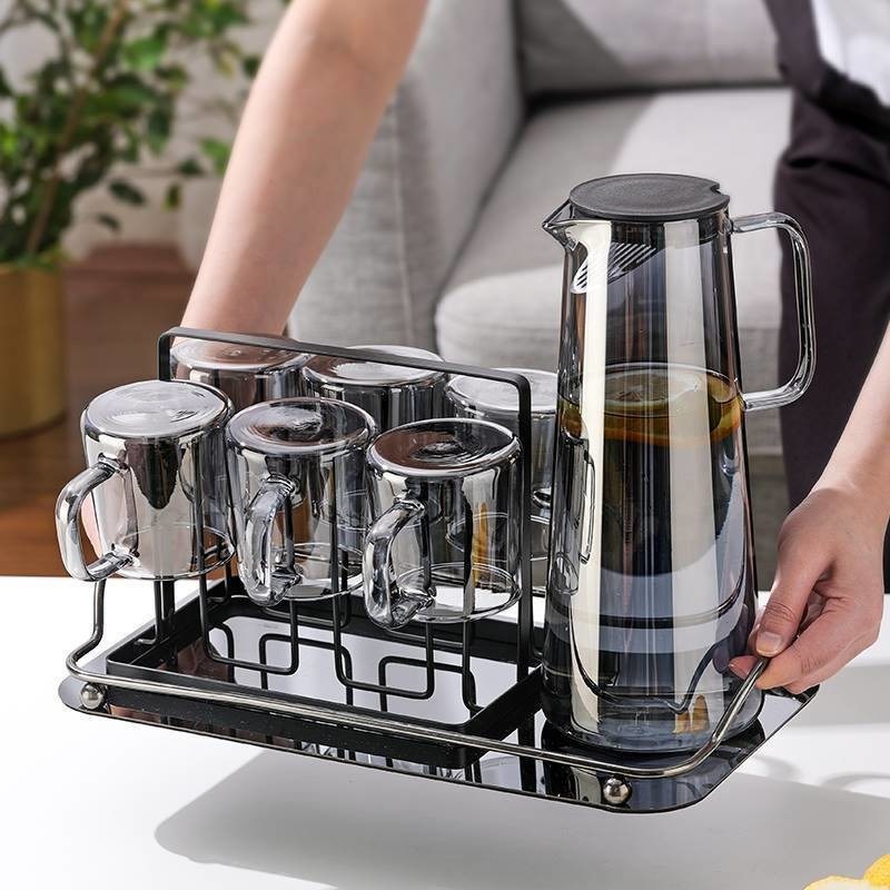 1.5L Glass Drinking Set Nordic-Style Iced Tea Lemonade Beverage Jug с крышкой и ручкой